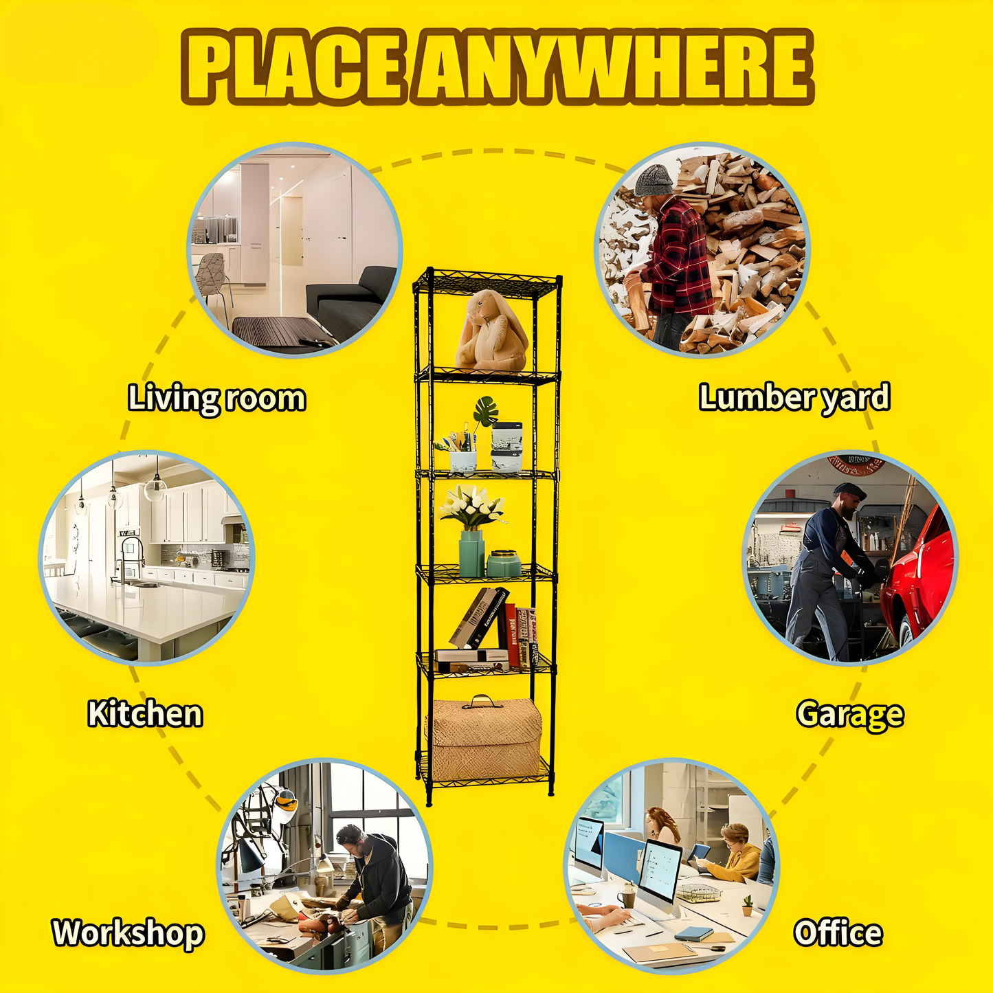 6-Tier Black Metal Wire Shelving Unit with Adjustable Shelves