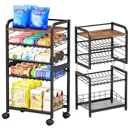 Foldable Kitchen Storage Cart with Wheels and Adjustable Shelves