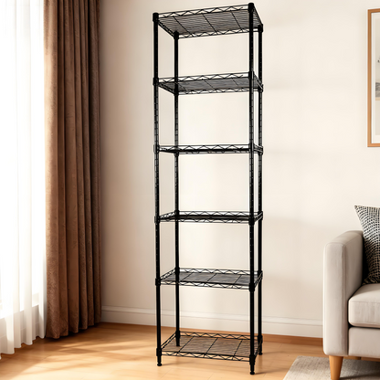 6-Tier Black Metal Wire Shelving Unit with Adjustable Shelves