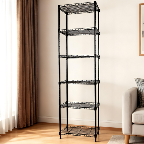 6-Tier Black Metal Wire Shelving Unit with Adjustable Shelves