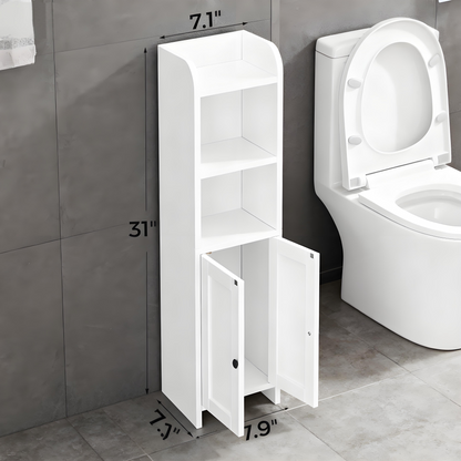 Narrow Bathroom Storage Cabinet with Adjustable Door and Multiple Shelves