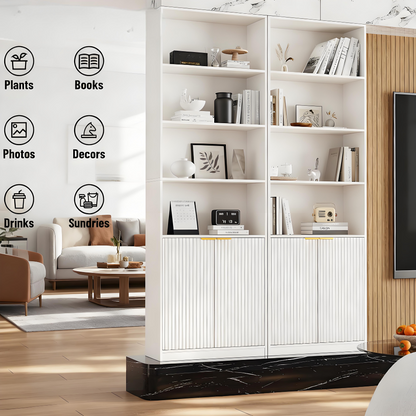 Modern White Bookcase with Fluted Doors and Anti-Tip Device