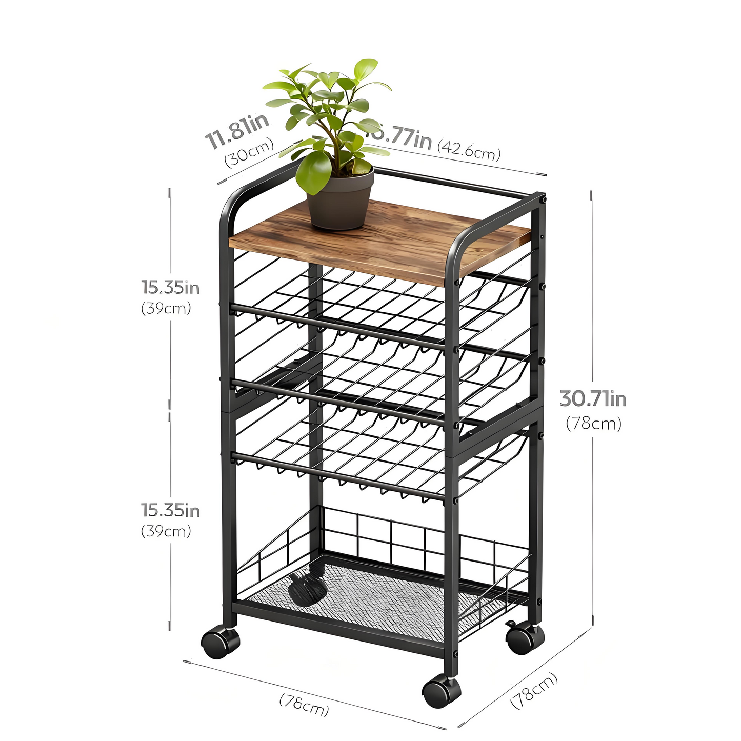 Foldable Kitchen Storage Cart with Wheels and Adjustable Shelves