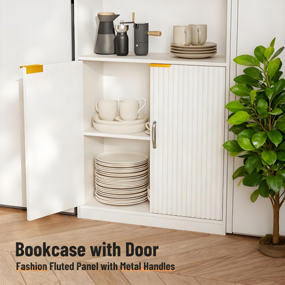 Modern White Bookcase with Fluted Doors and Anti-Tip Device