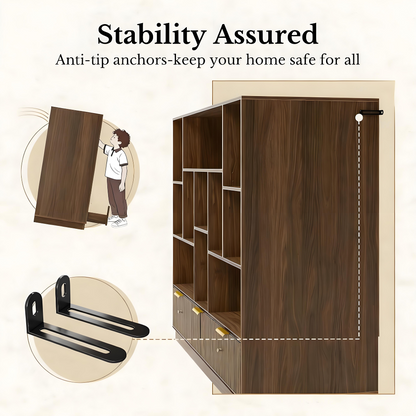 Modern Walnut Bookshelf with Fluted Drawers and Customizable Storage