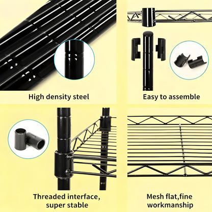 6-Tier Black Metal Wire Shelving Unit with Adjustable Shelves