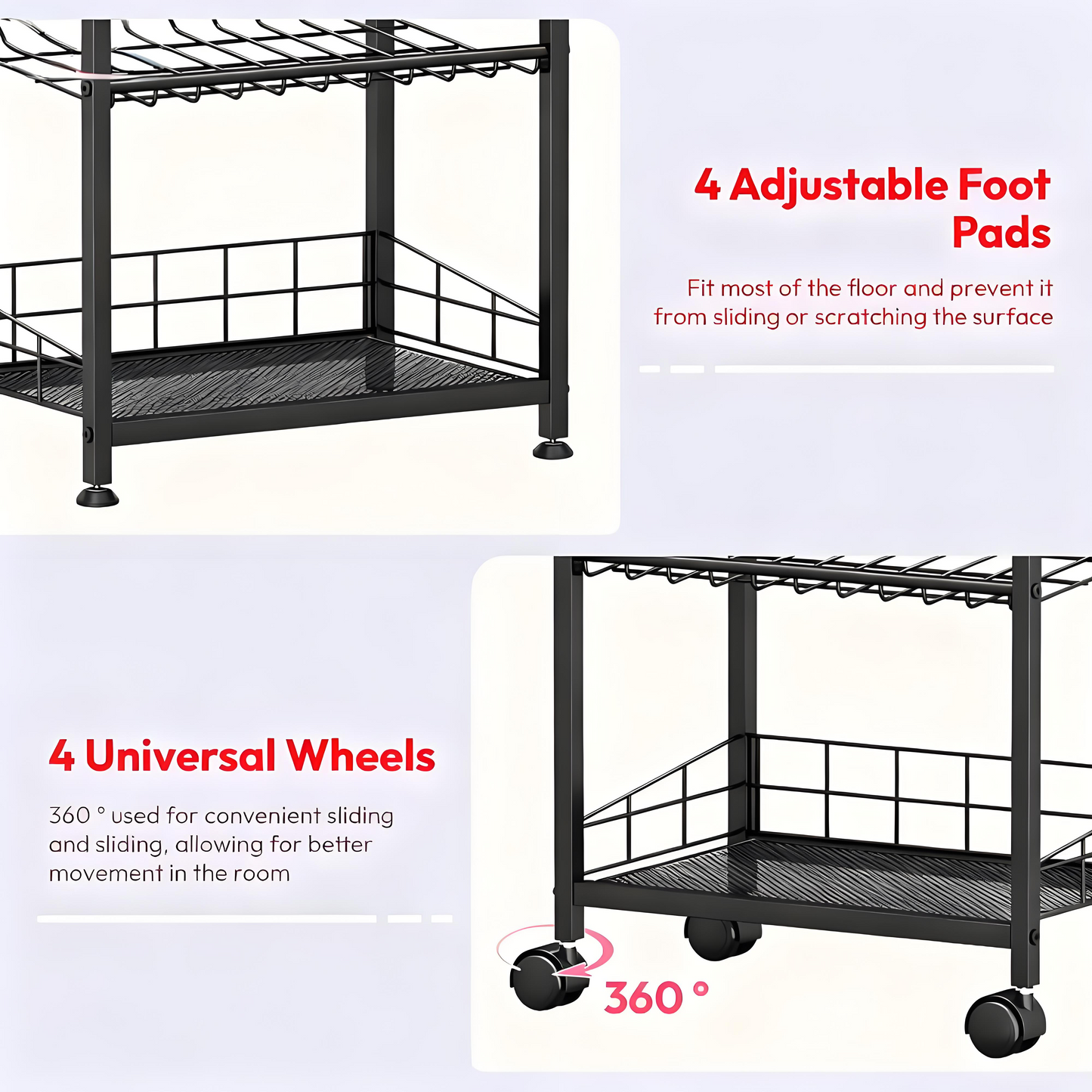 Foldable Kitchen Storage Cart with Wheels and Adjustable Shelves
