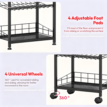 Foldable Kitchen Storage Cart with Wheels and Adjustable Shelves