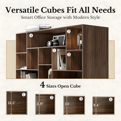 Modern Walnut Bookshelf with Fluted Drawers and Customizable Storage