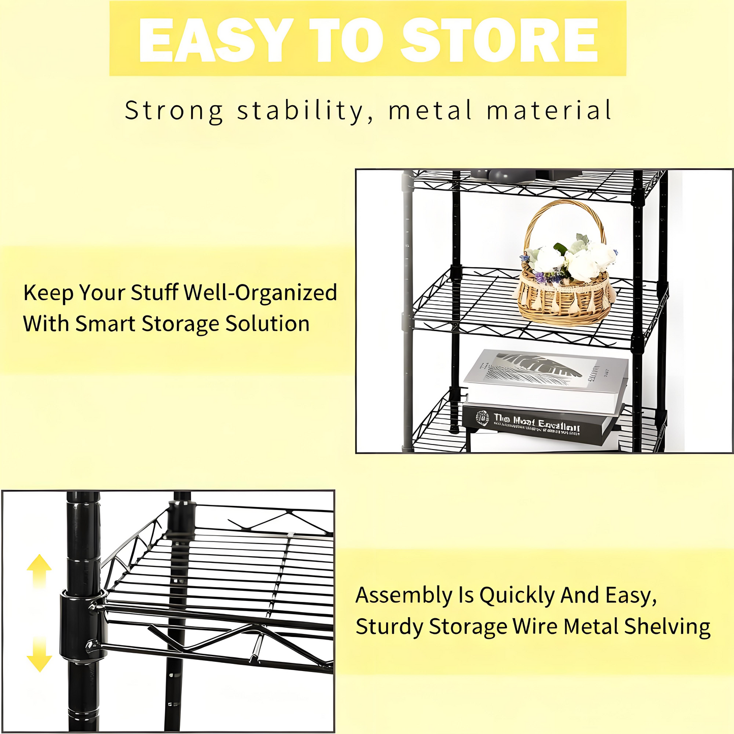 6-Tier Black Metal Wire Shelving Unit with Adjustable Shelves